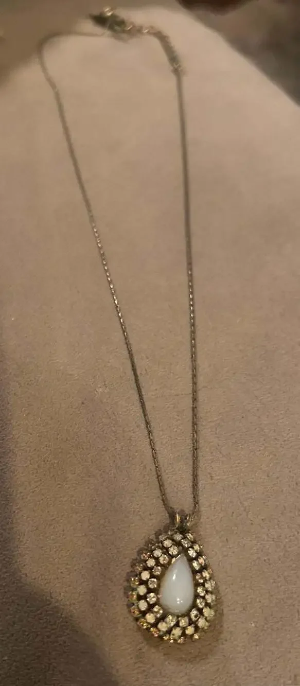Elisabetta Ricciardi Teardrop Pendant Necklace with Rhinestone Halo